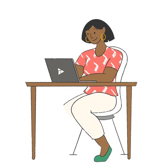 Woman sitting at computer desk illustration