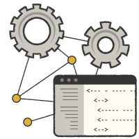 Gears behind code terminal illustration