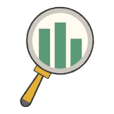 Magnifying glass looking at charts illustration